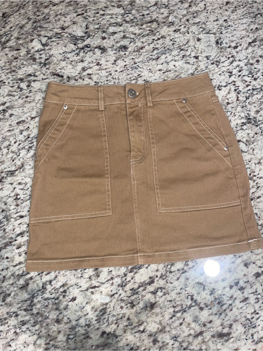 Full Tilt Tan Utility Mini Skirt with Front Patch Pockets